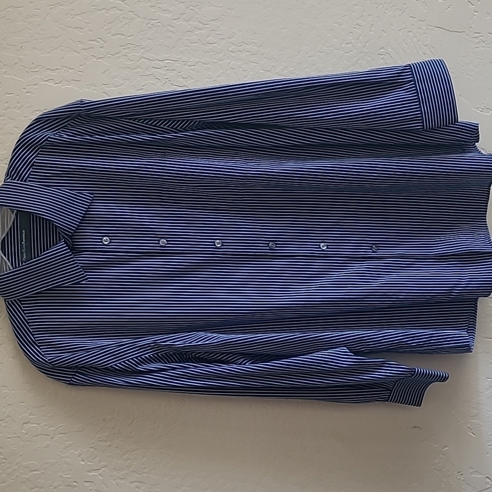Perry Ellis Portfolio Navy Striped Button Up Dress Shirt XL